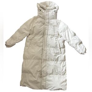 MLB New York Yankees Hooded Puffer Long Coat White Sz Small